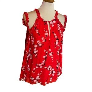 Karina Grimaldi sexy floral red cold shoulder blouse